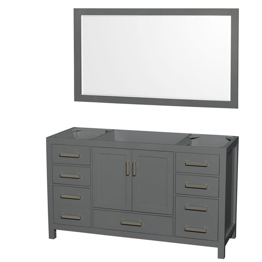 Wyndham Collection Sheffield 60" Single Bathroom Vanity in Dark Gray, No Countertop, No Sink, and 58" Mirror