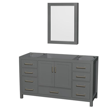 Wyndham Collection Sheffield 60" Single Bathroom Vanity in Dark Gray, No Countertop, No Sink, and Medicine Cabinet