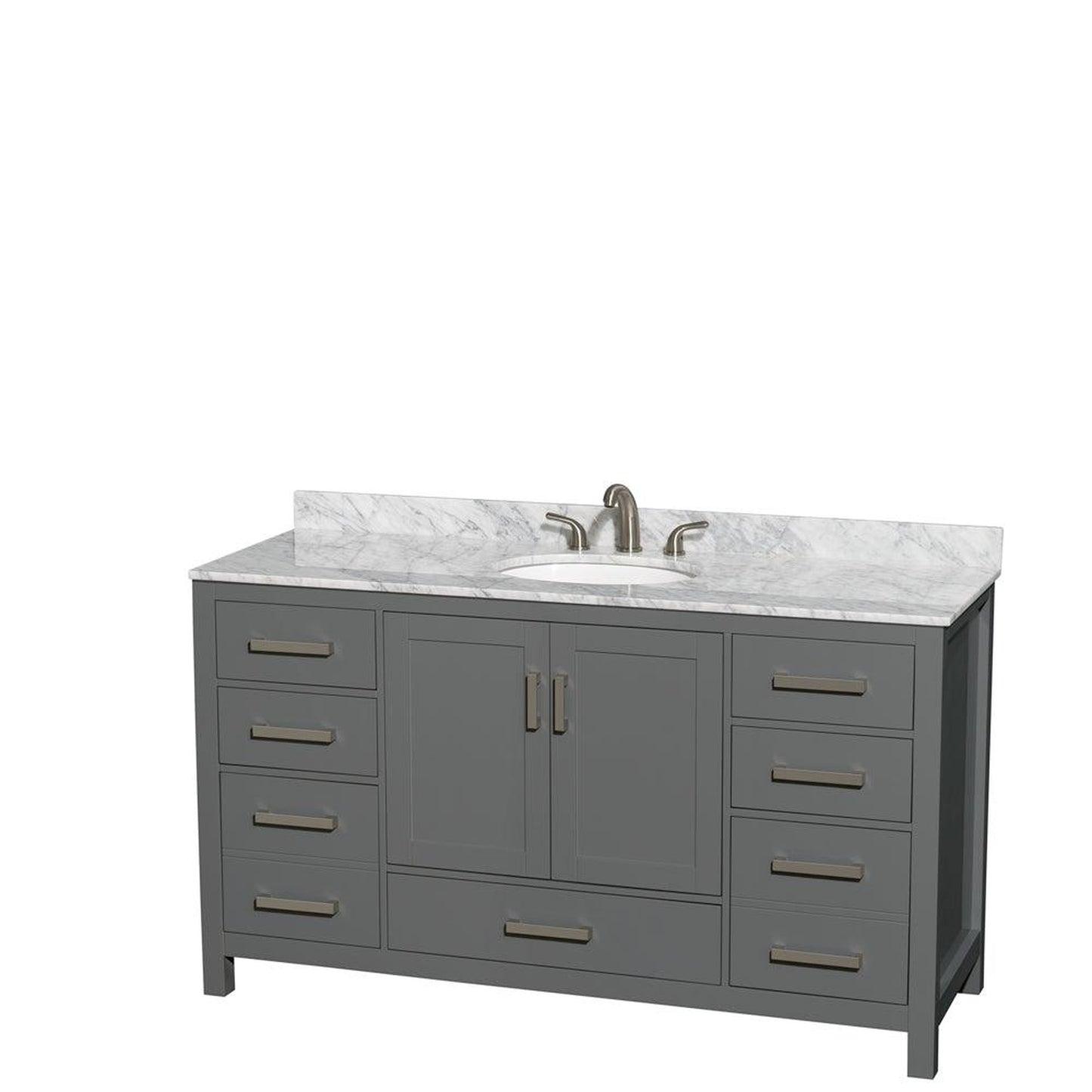 Wyndham Collection Sheffield 60" Single Bathroom Vanity in Dark Gray, White Carrara Marble Countertop, Undermount Oval Sink, and No Mirror