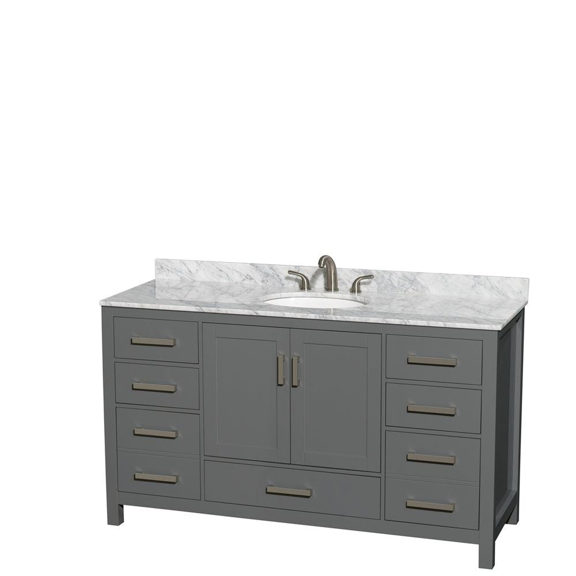 Wyndham Collection Sheffield 60" Single Bathroom Vanity in Dark Gray, White Carrara Marble Countertop, Undermount Oval Sink, and No Mirror