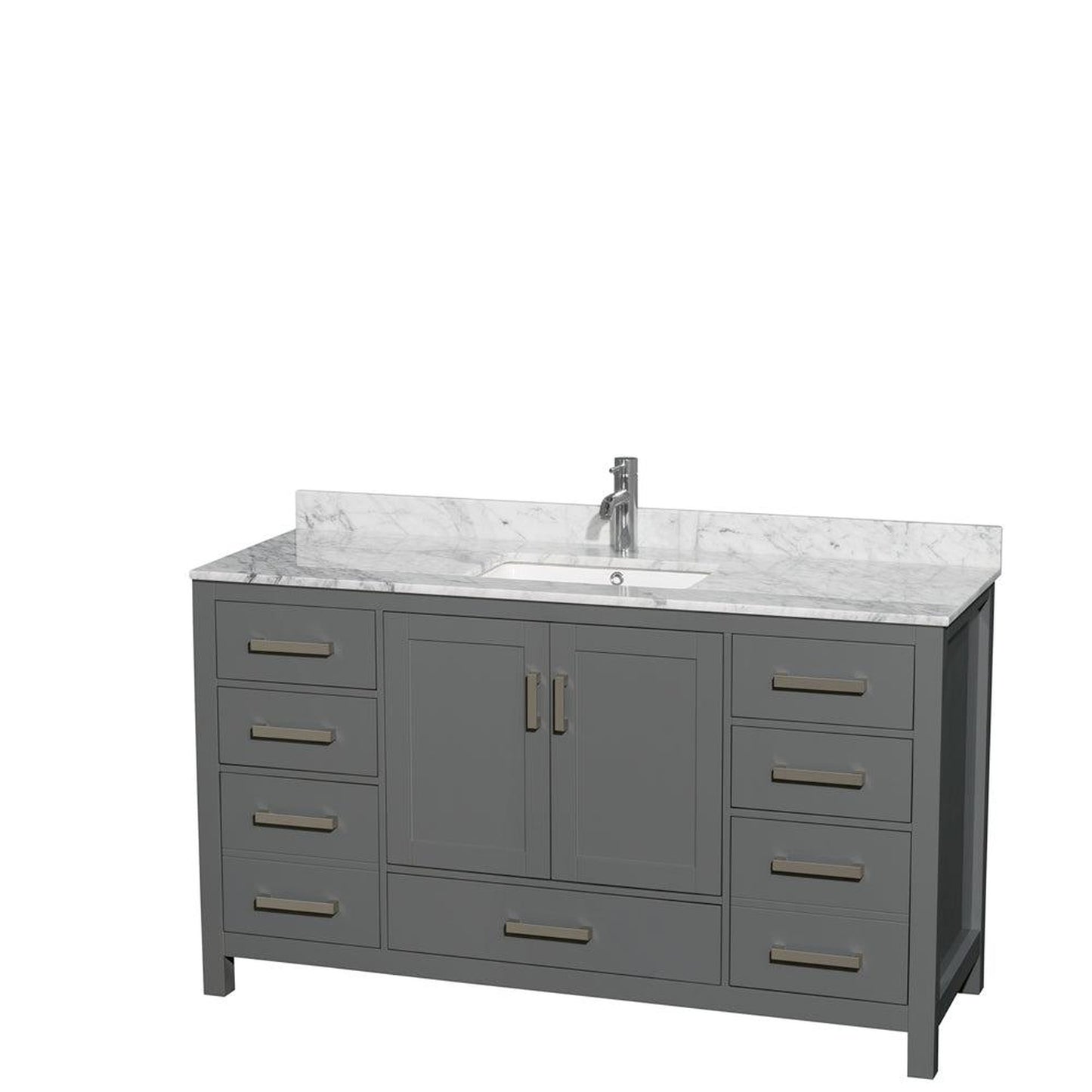 Wyndham Collection Sheffield 60" Single Bathroom Vanity in Dark Gray, White Carrara Marble Countertop, Undermount Square Sink, and No Mirror