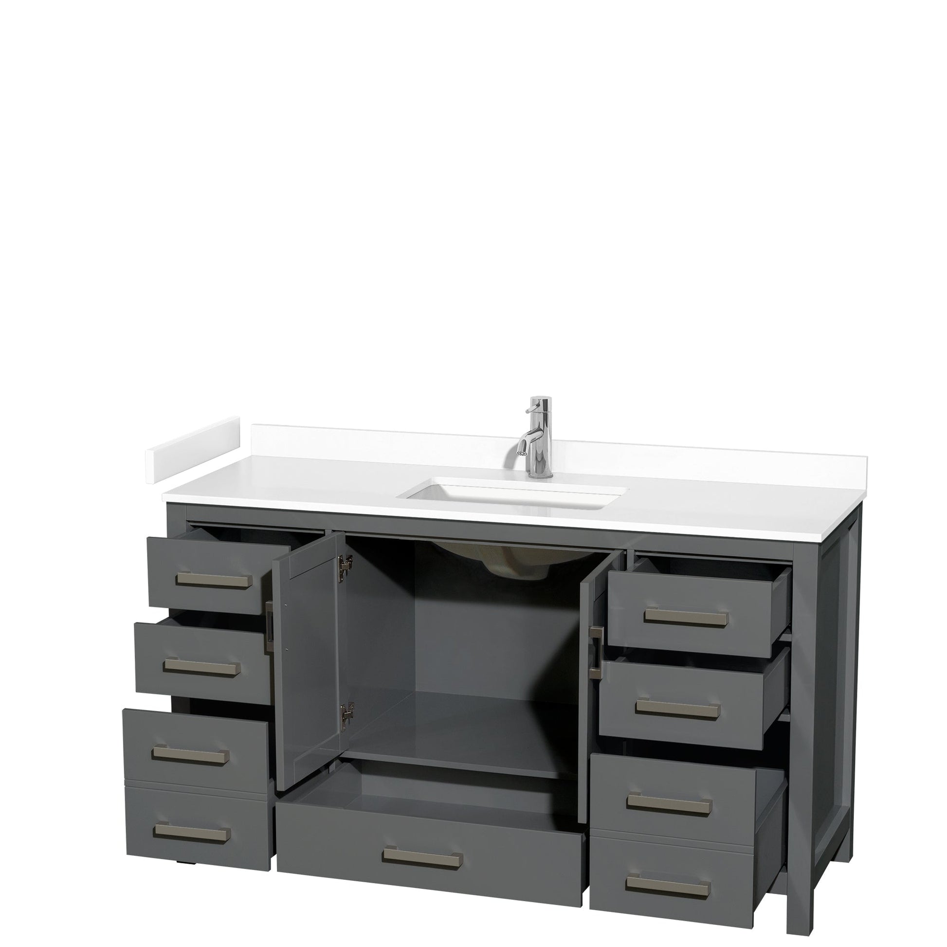 Wyndham Collection Sheffield 60" Single Bathroom Vanity in Dark Gray, White Cultured Marble Countertop, Undermount Square Sink, No Mirror