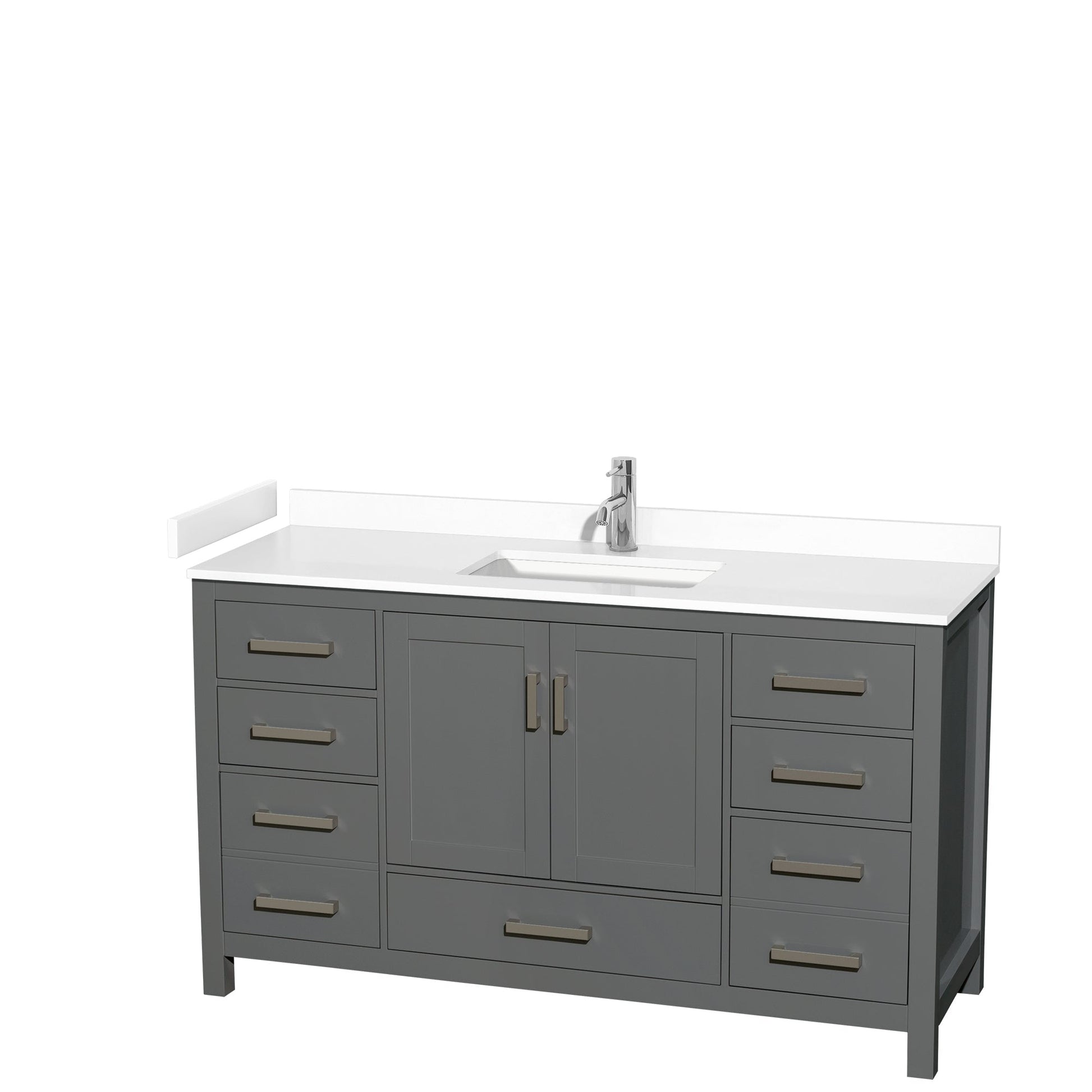 Wyndham Collection Sheffield 60" Single Bathroom Vanity in Dark Gray, White Cultured Marble Countertop, Undermount Square Sink, No Mirror