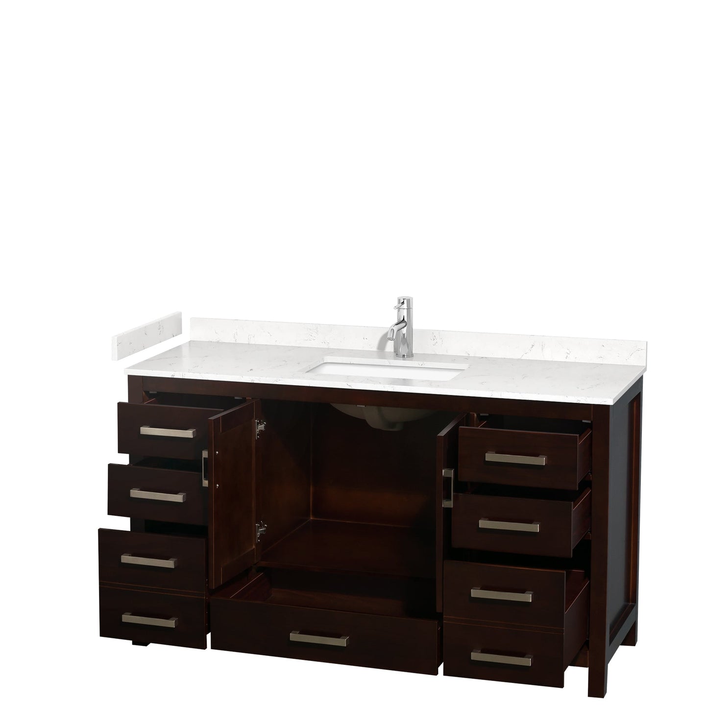 Wyndham Collection Sheffield 60" Single Bathroom Vanity in Espresso, Carrara Cultured Marble Countertop, Undermount Square Sink, No Mirror