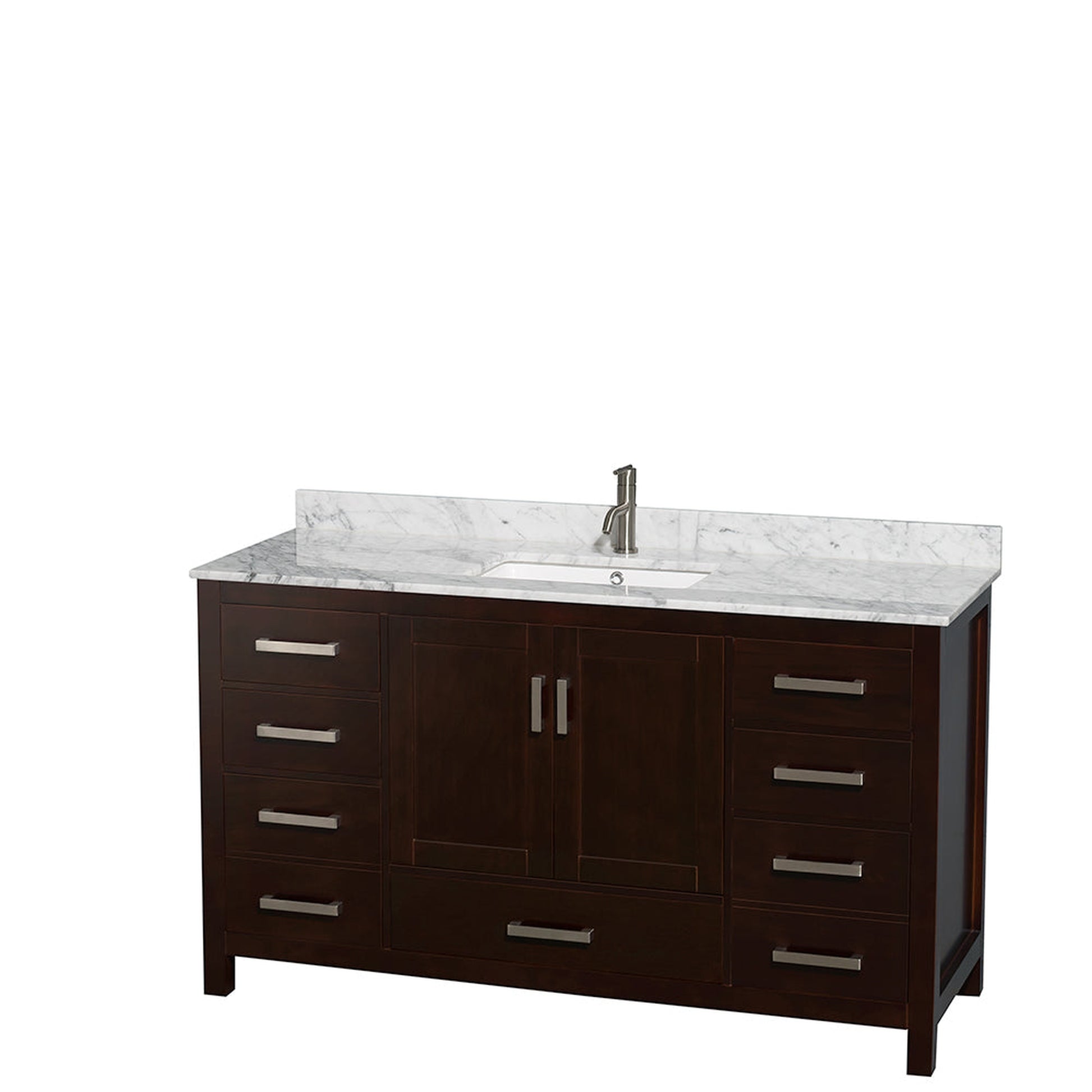 Wyndham Collection Sheffield 60" Single Bathroom Vanity in Espresso, White Carrara Marble Countertop, Undermount Square Sink, and No Mirror