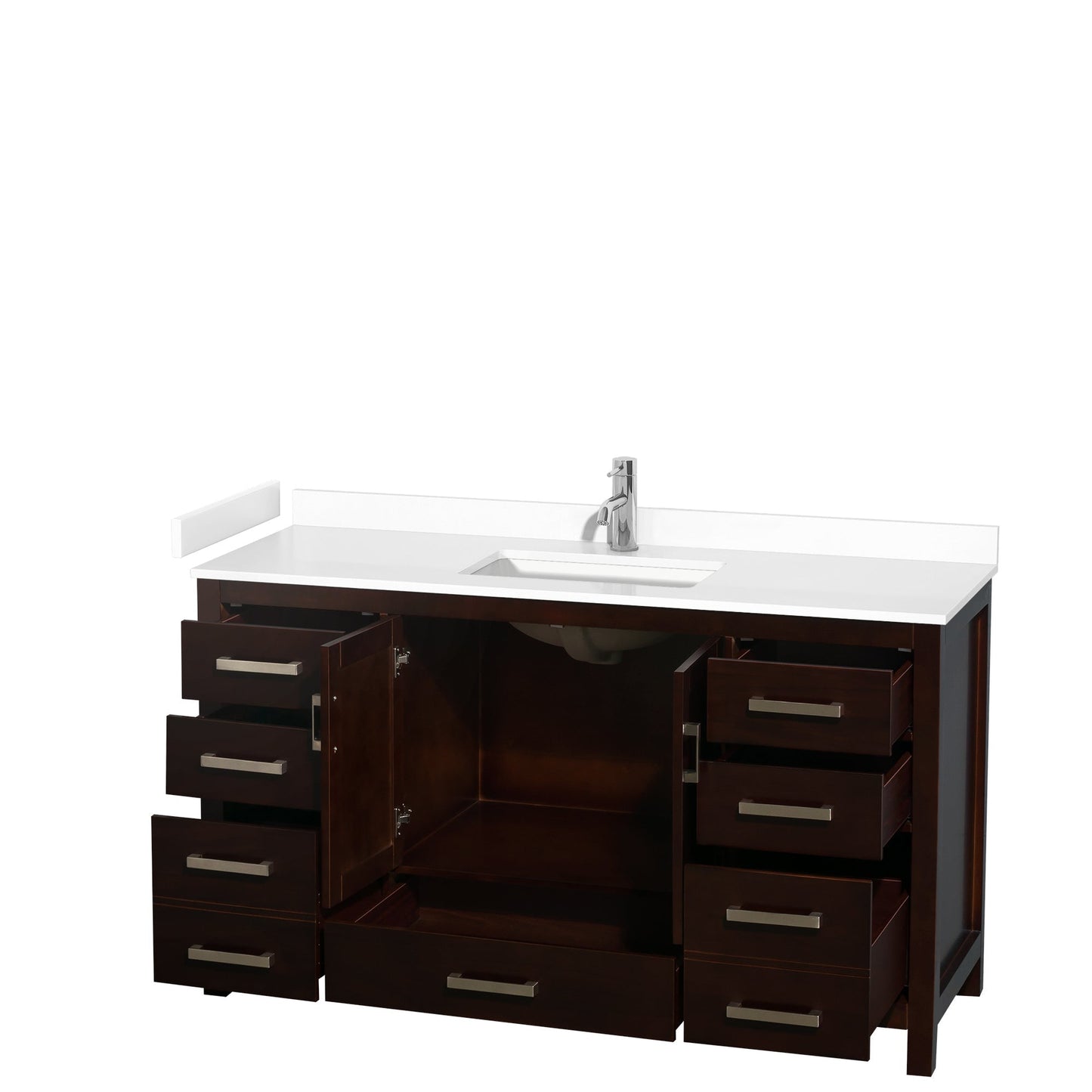 Wyndham Collection Sheffield 60" Single Bathroom Vanity in Espresso, White Cultured Marble Countertop, Undermount Square Sink, No Mirror