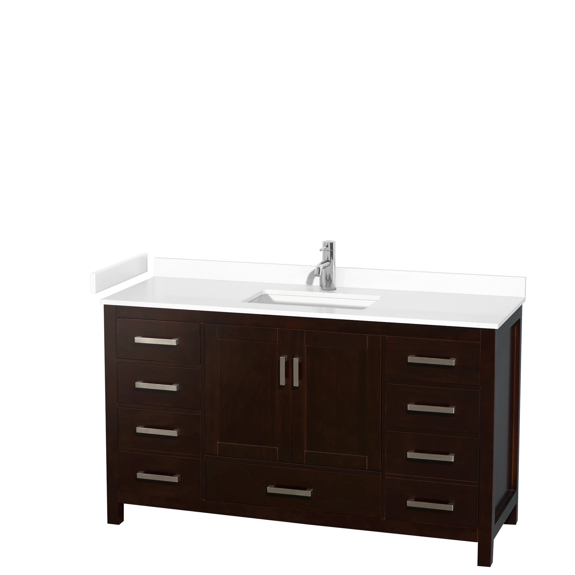 Wyndham Collection Sheffield 60" Single Bathroom Vanity in Espresso, White Cultured Marble Countertop, Undermount Square Sink, No Mirror