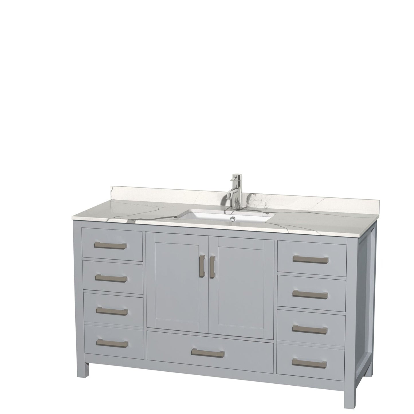 Wyndham Collection Sheffield 60" Single Bathroom Vanity in Gray, Calacatta Quartz Countertop, Undermount Square Sink, No Mirror
