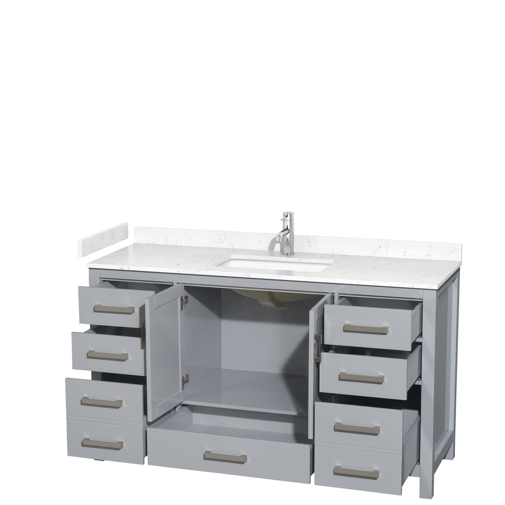 Wyndham Collection Sheffield 60" Single Bathroom Vanity in Gray, Carrara Cultured Marble Countertop, Undermount Square Sink, No Mirror