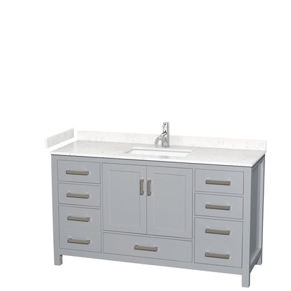 Wyndham Collection Sheffield 60" Single Bathroom Vanity in Gray, Carrara Cultured Marble Countertop, Undermount Square Sink, No Mirror