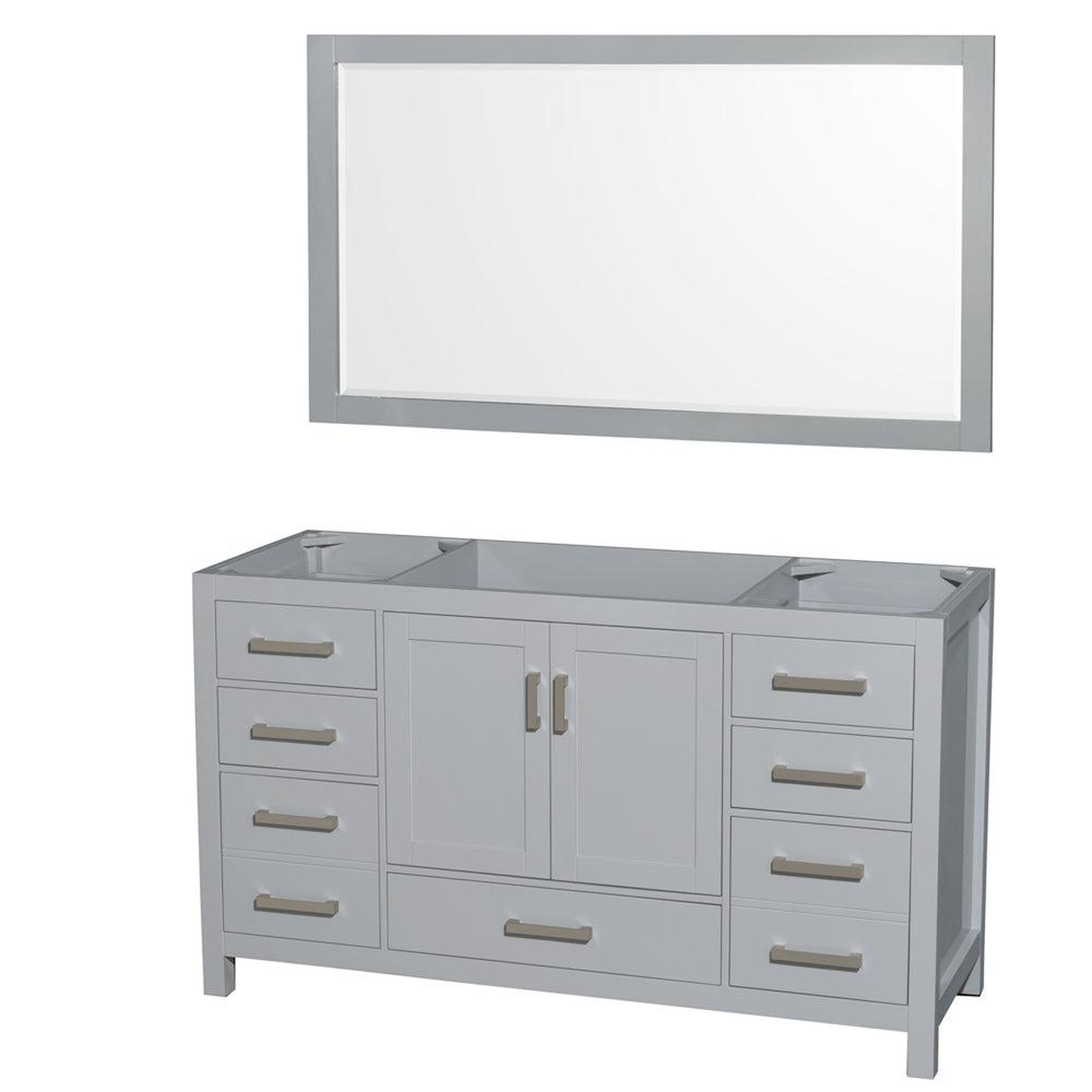 Wyndham Collection Sheffield 60" Single Bathroom Vanity in Gray, No Countertop, No Sink, and 58" Mirror