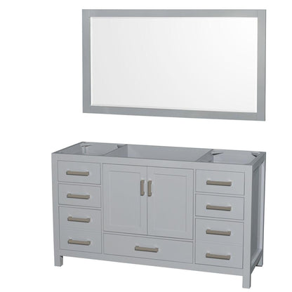 Wyndham Collection Sheffield 60" Single Bathroom Vanity in Gray, No Countertop, No Sink, and 58" Mirror