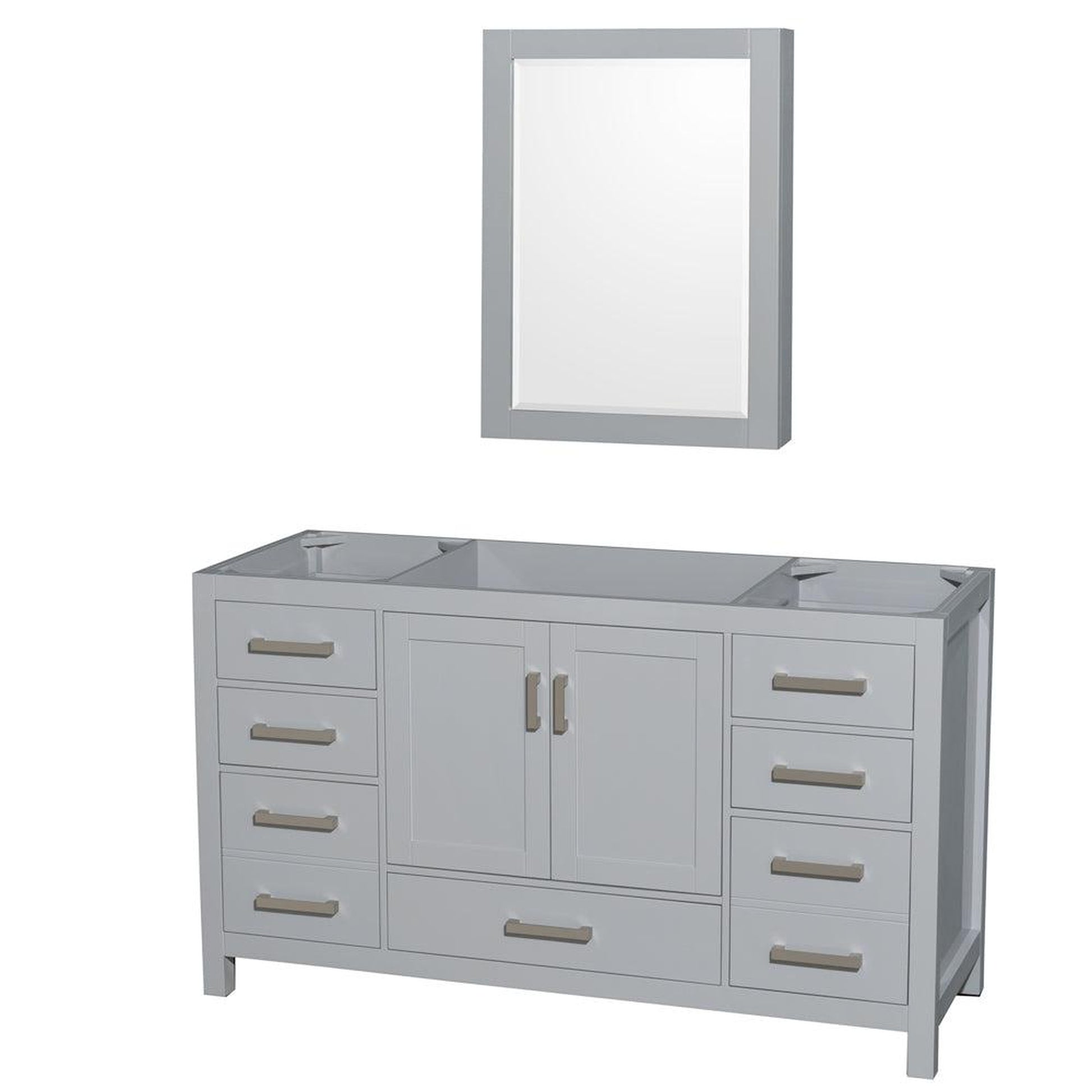 Wyndham Collection Sheffield 60" Single Bathroom Vanity in Gray, No Countertop, No Sink, and Medicine Cabinet