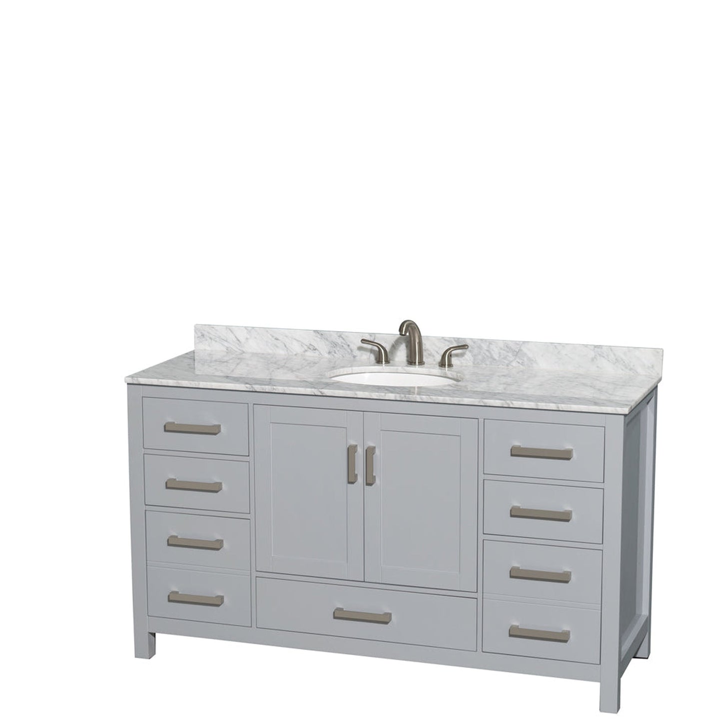 Wyndham Collection Sheffield 60" Single Bathroom Vanity in Gray, White Carrara Marble Countertop, Undermount Oval Sink, and No Mirror