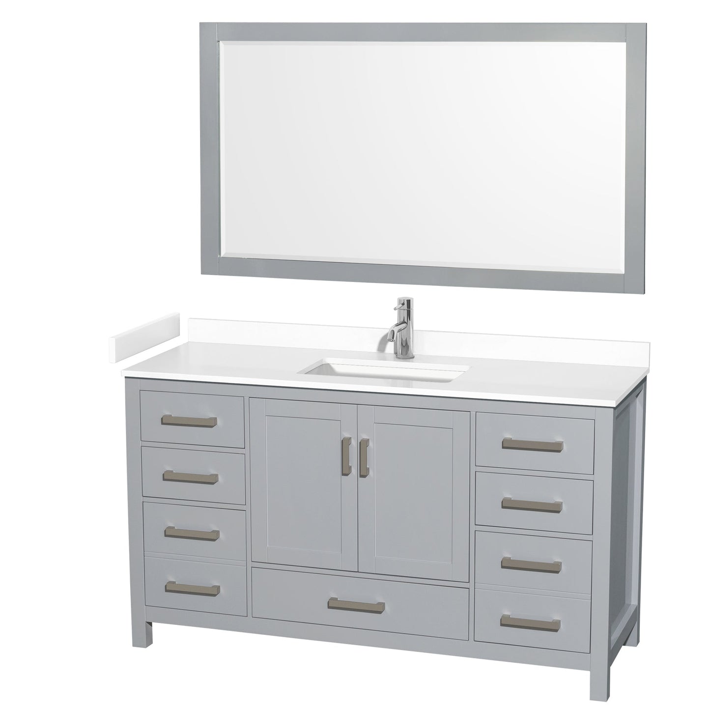 Wyndham Collection Sheffield 60" Single Bathroom Vanity in Gray, White Cultured Marble Countertop, Undermount Square Sink, 58" Mirror