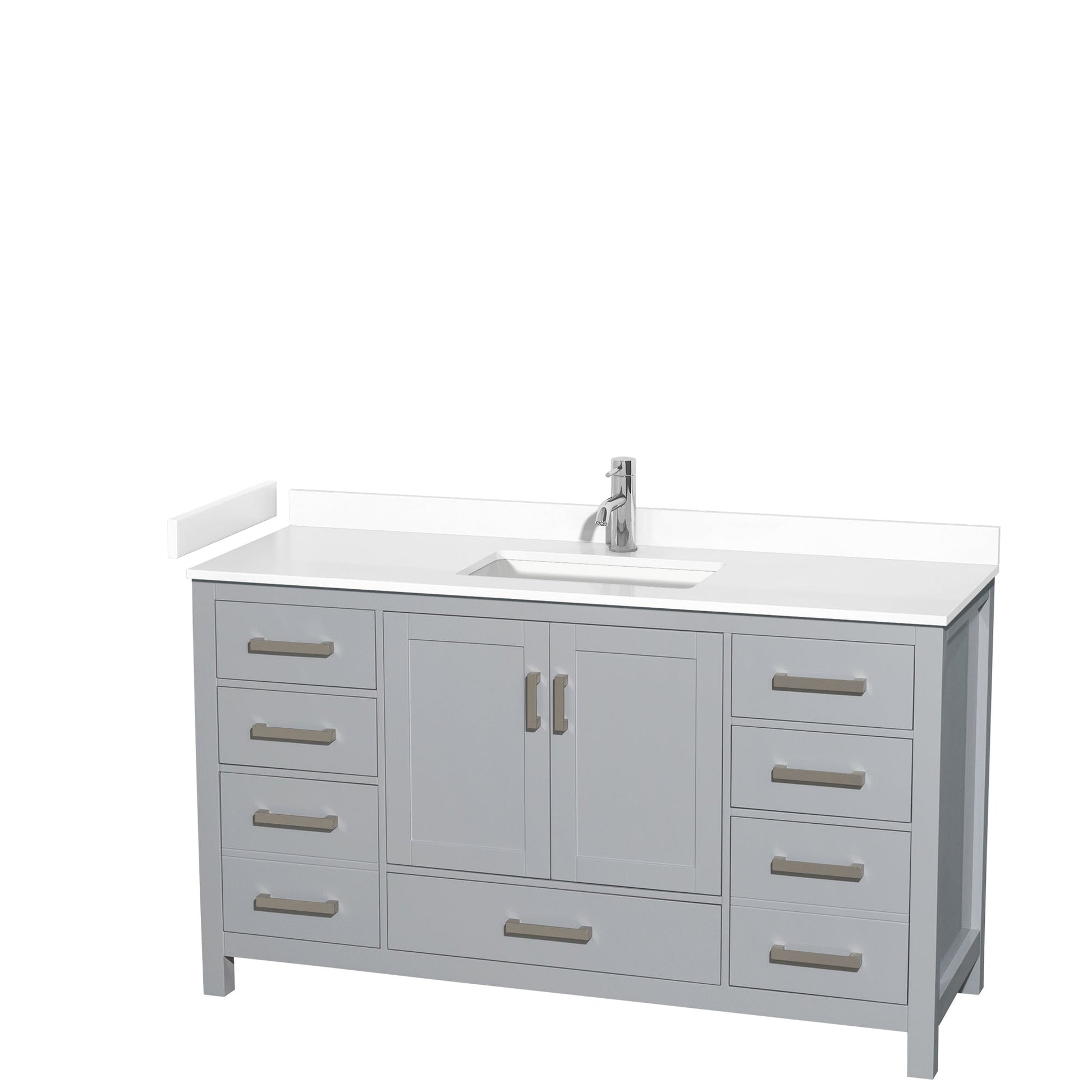 Wyndham Collection Sheffield 60" Single Bathroom Vanity in Gray, White Cultured Marble Countertop, Undermount Square Sink, No Mirror