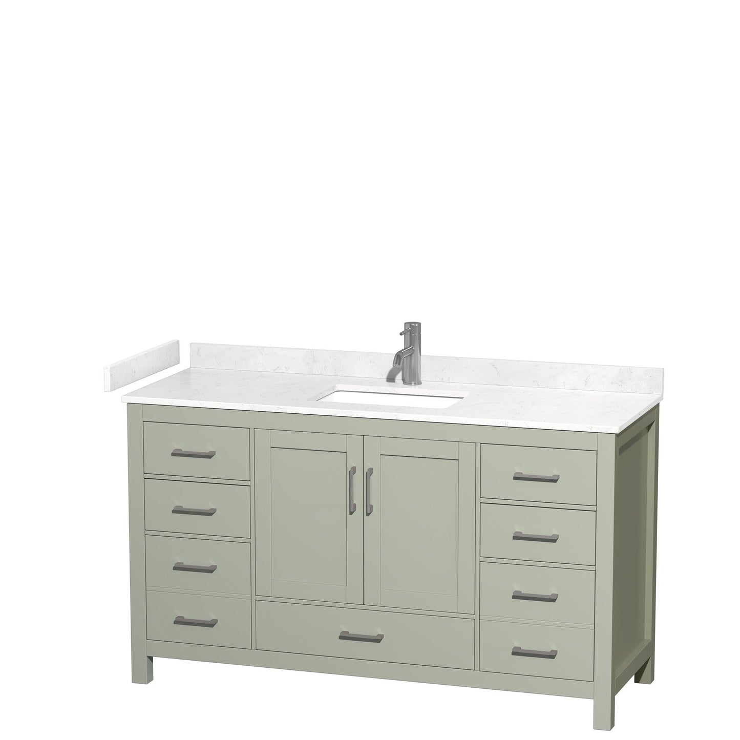 Wyndham Collection Sheffield 60" Single Bathroom Vanity in Light Green, Carrara Cultured Marble Countertop, Undermount Square Sink, Brushed Nickel Trim
