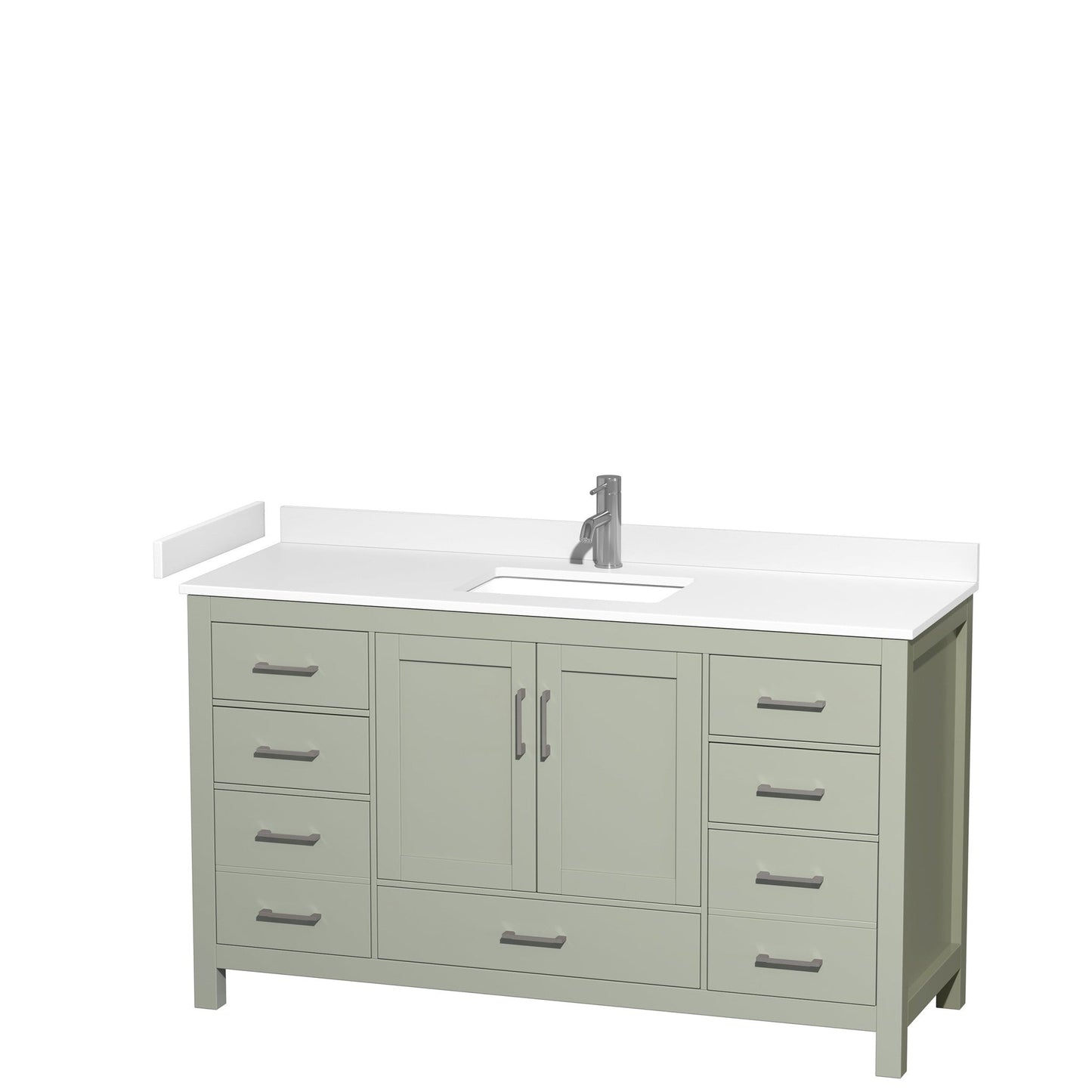 Wyndham Collection Sheffield 60" Single Bathroom Vanity in Light Green, White Cultured Marble Countertop, Undermount Square Sink, Brushed Nickel Trim
