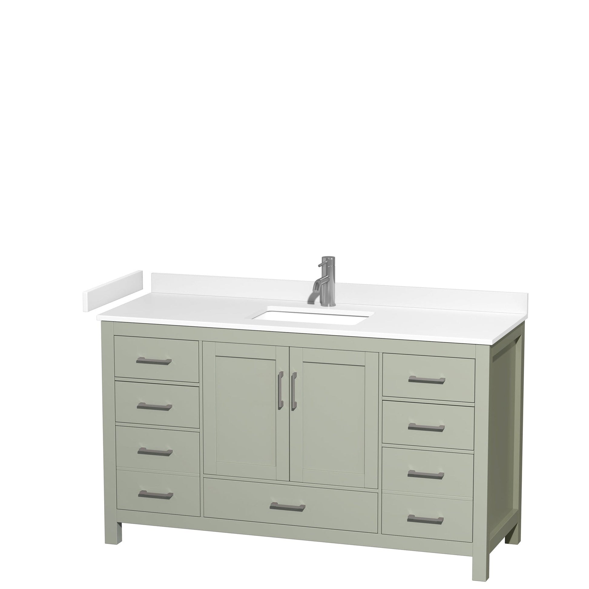 Wyndham Collection Sheffield 60" Single Bathroom Vanity in Light Green, White Cultured Marble Countertop, Undermount Square Sink, Brushed Nickel Trim