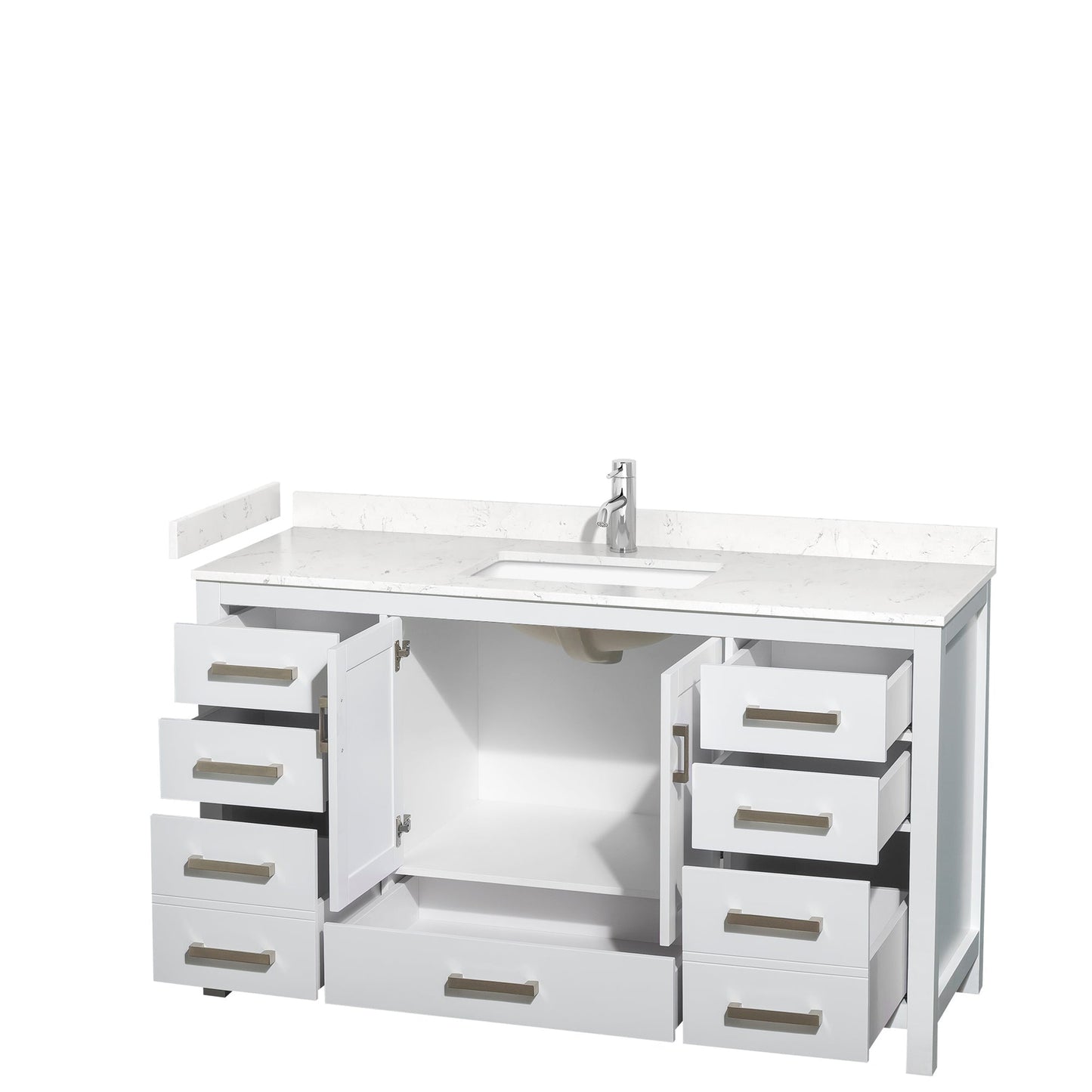 Wyndham Collection Sheffield 60" Single Bathroom Vanity in White, Carrara Cultured Marble Countertop, Undermount Square Sink, No Mirror