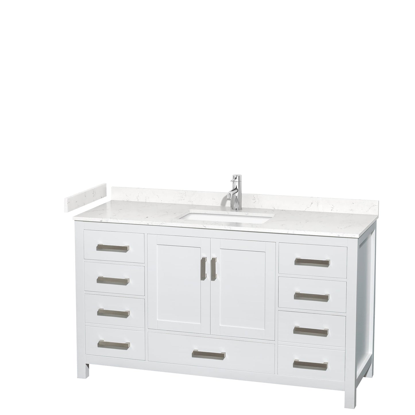 Wyndham Collection Sheffield 60" Single Bathroom Vanity in White, Carrara Cultured Marble Countertop, Undermount Square Sink, No Mirror