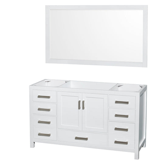 Wyndham Collection Sheffield 60" Single Bathroom Vanity in White, No Countertop, No Sink, and 58" Mirror