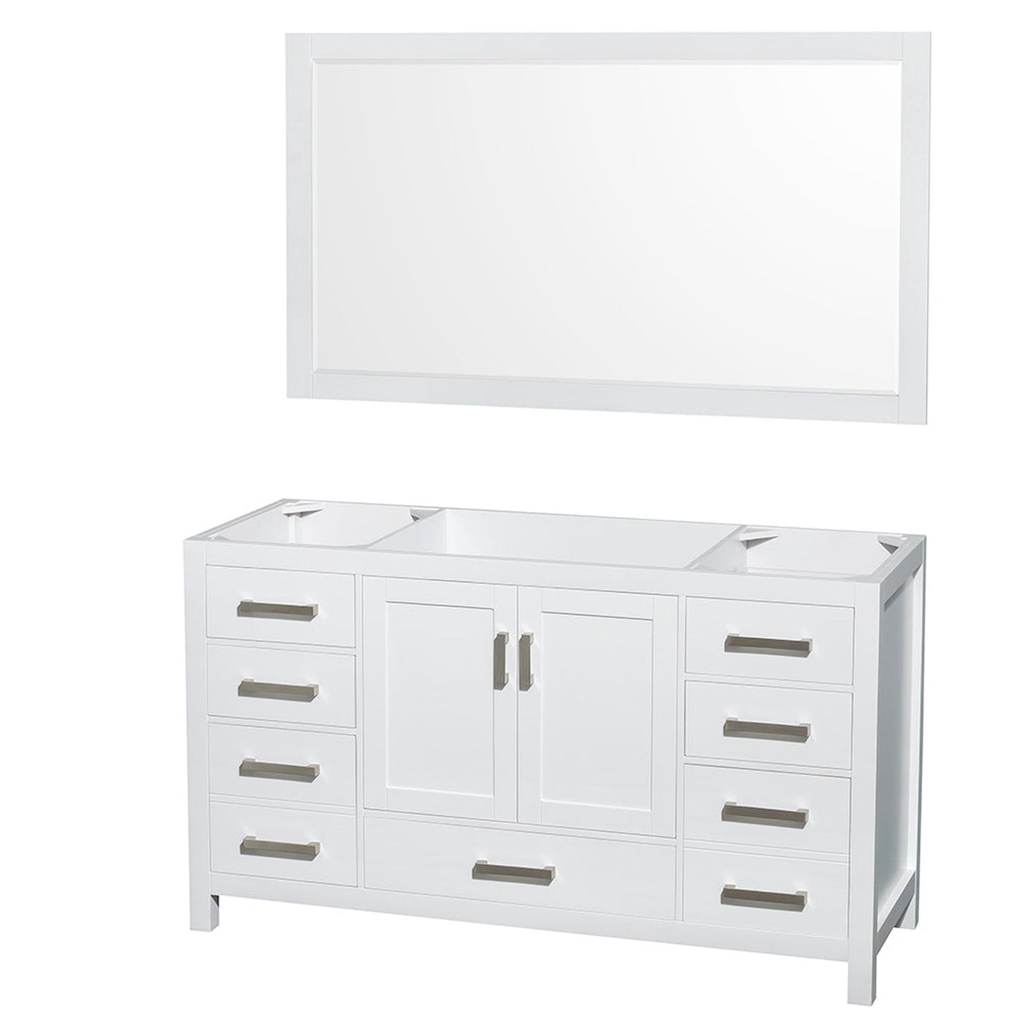 Wyndham Collection Sheffield 60" Single Bathroom Vanity in White, No Countertop, No Sink, and Medicine Cabinet