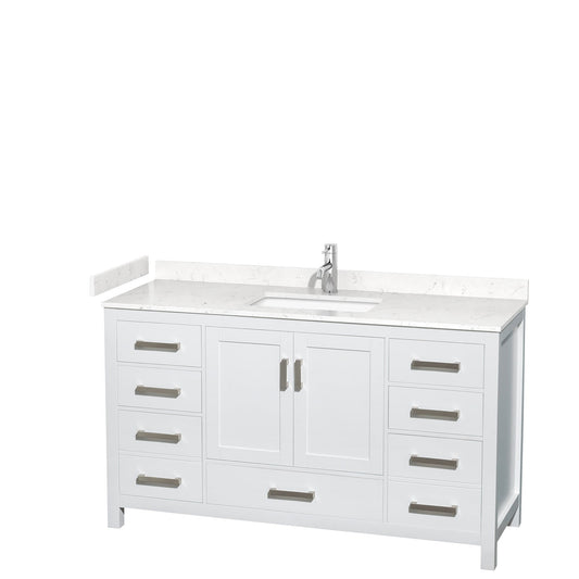 Wyndham Collection Sheffield 60" Single Bathroom Vanity in White, White Cultured Marble Countertop, Undermount Square Sink, 58" Mirror