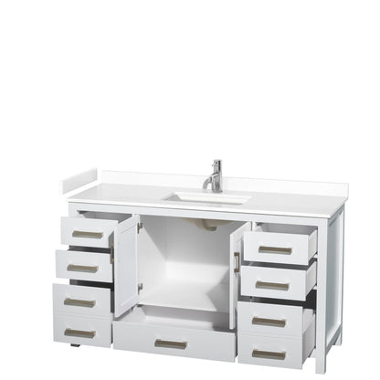 Wyndham Collection Sheffield 60" Single Bathroom Vanity in White, White Cultured Marble Countertop, Undermount Square Sink, No Mirror