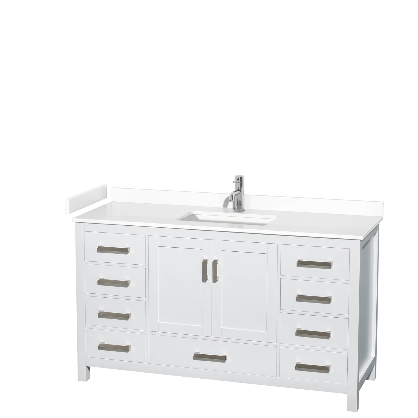 Wyndham Collection Sheffield 60" Single Bathroom Vanity in White, White Cultured Marble Countertop, Undermount Square Sink, No Mirror