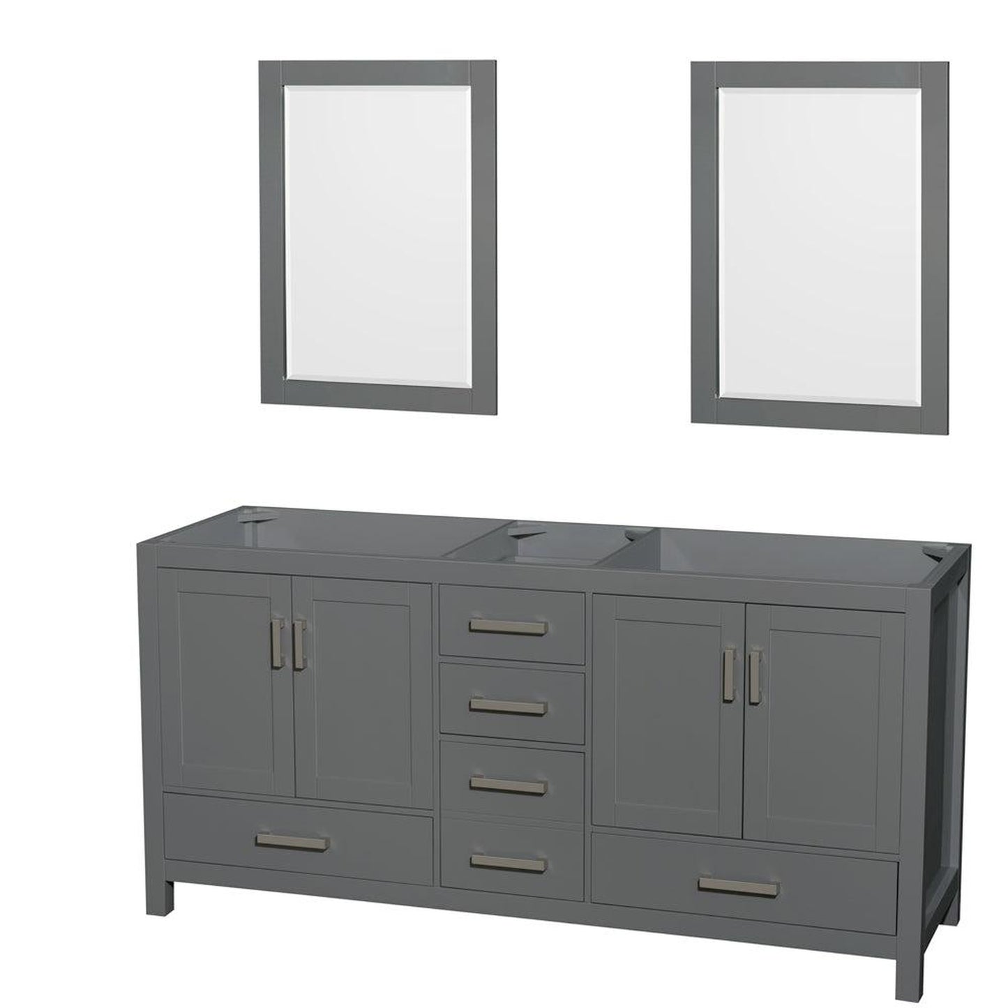 Wyndham Collection Sheffield 72" Double Bathroom Vanity in Dark Gray, No Countertop, No Sink, and 24" Mirror