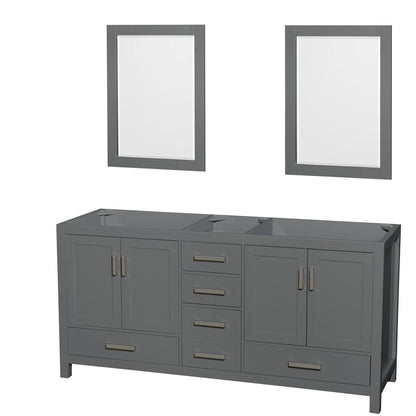 Wyndham Collection Sheffield 72" Double Bathroom Vanity in Dark Gray, No Countertop, No Sink, and 24" Mirror