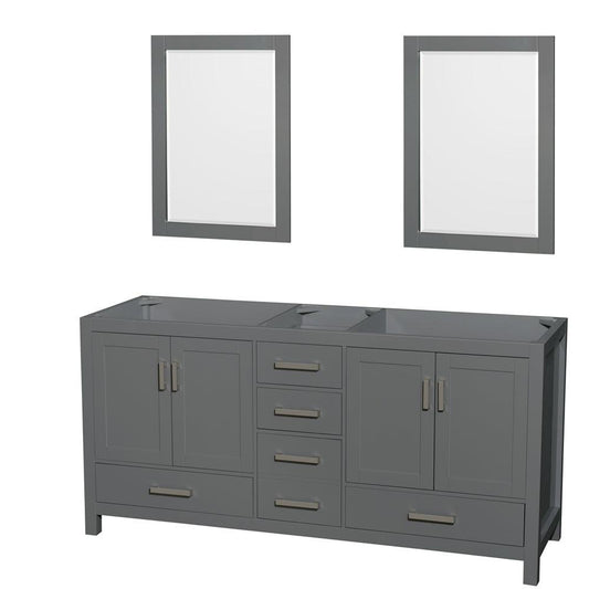 Wyndham Collection Sheffield 72" Double Bathroom Vanity in Dark Gray, No Countertop, No Sink, and 24" Mirror
