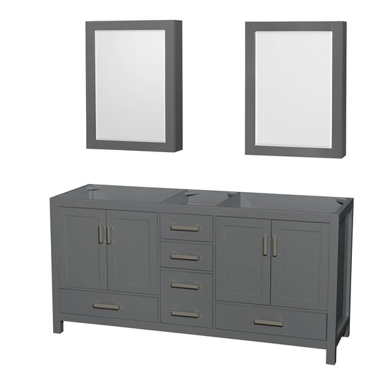 Wyndham Collection Sheffield 72" Double Bathroom Vanity in Dark Gray, No Countertop, No Sink, and Medicine Cabinet