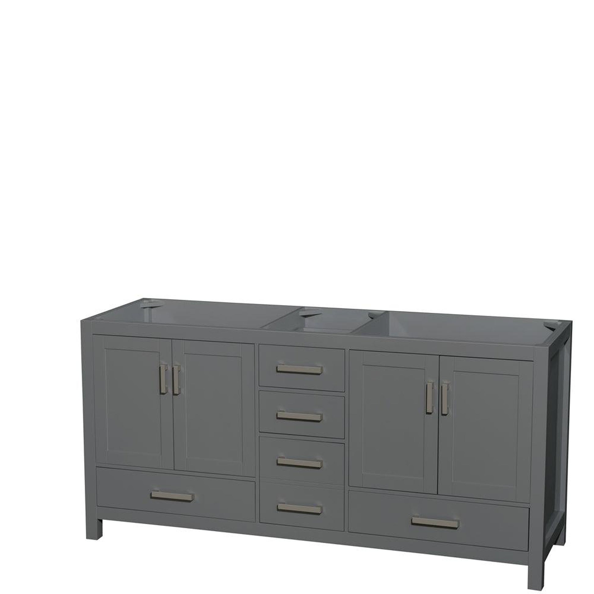 Wyndham Collection Sheffield 72" Double Bathroom Vanity in Dark Gray, No Countertop, No Sink, and No Mirror