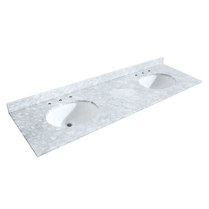 Wyndham Collection Sheffield 72" Double Bathroom Vanity in Dark Gray, White Carrara Marble Countertop, Undermount Oval Sinks, and No Mirror