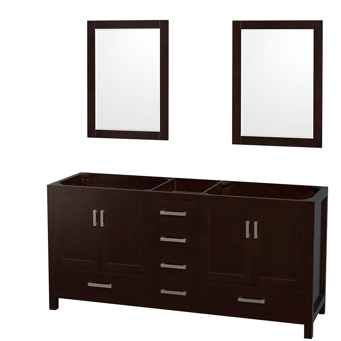 Wyndham Collection Sheffield 72" Double Bathroom Vanity in Espresso, No Countertop, No Sinks, and 24" Mirror