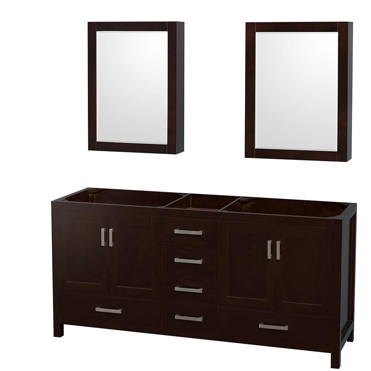 Wyndham Collection Sheffield 72" Double Bathroom Vanity in Espresso, No Countertop, No Sinks, and Medicine Cabinet