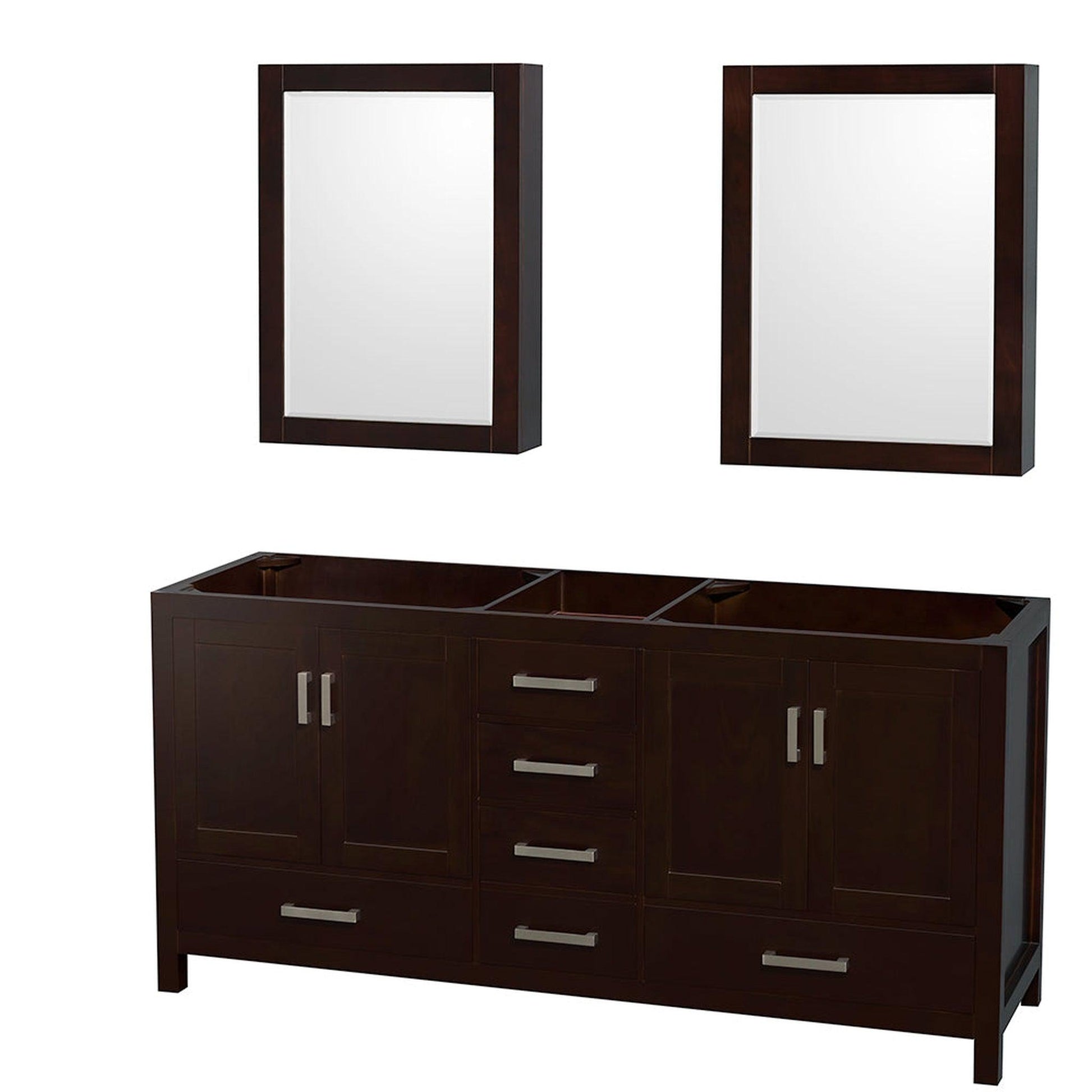 Wyndham Collection Sheffield 72" Double Bathroom Vanity in Espresso, No Countertop, No Sinks, and Medicine Cabinet