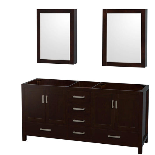 Wyndham Collection Sheffield 72" Double Bathroom Vanity in Espresso, No Countertop, No Sinks, and Medicine Cabinet