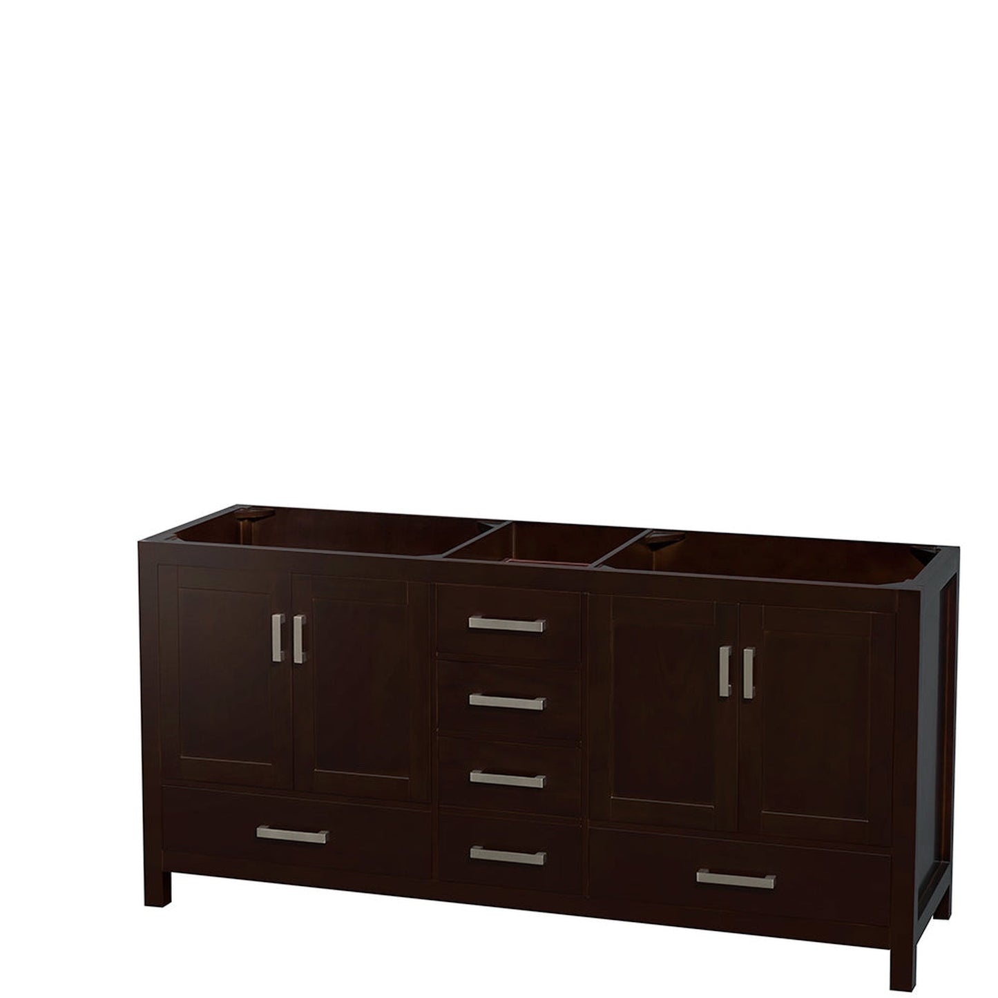 Wyndham Collection Sheffield 72" Double Bathroom Vanity in Espresso, No Countertop, No Sinks, and No Mirror
