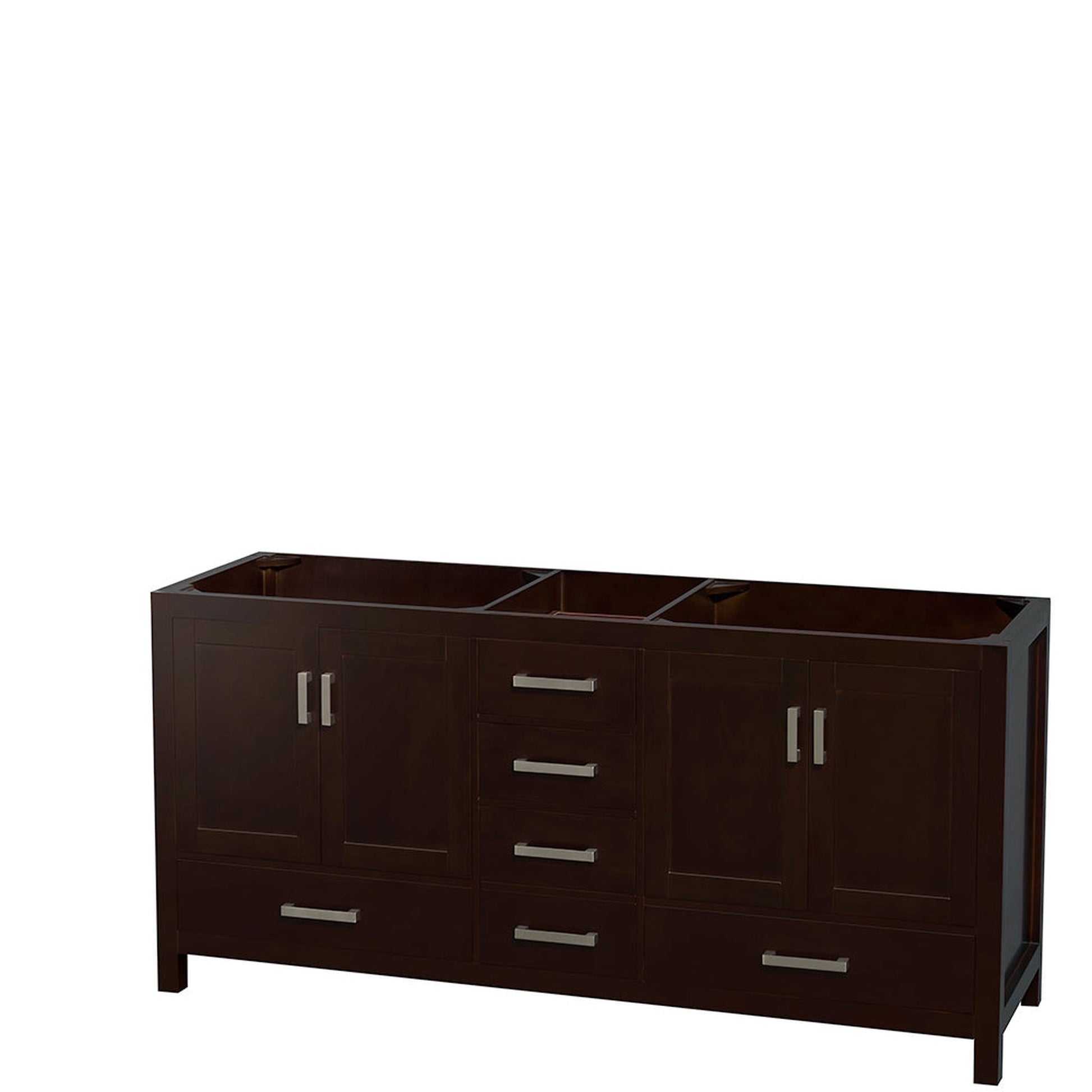 Wyndham Collection Sheffield 72" Double Bathroom Vanity in Espresso, No Countertop, No Sinks, and No Mirror