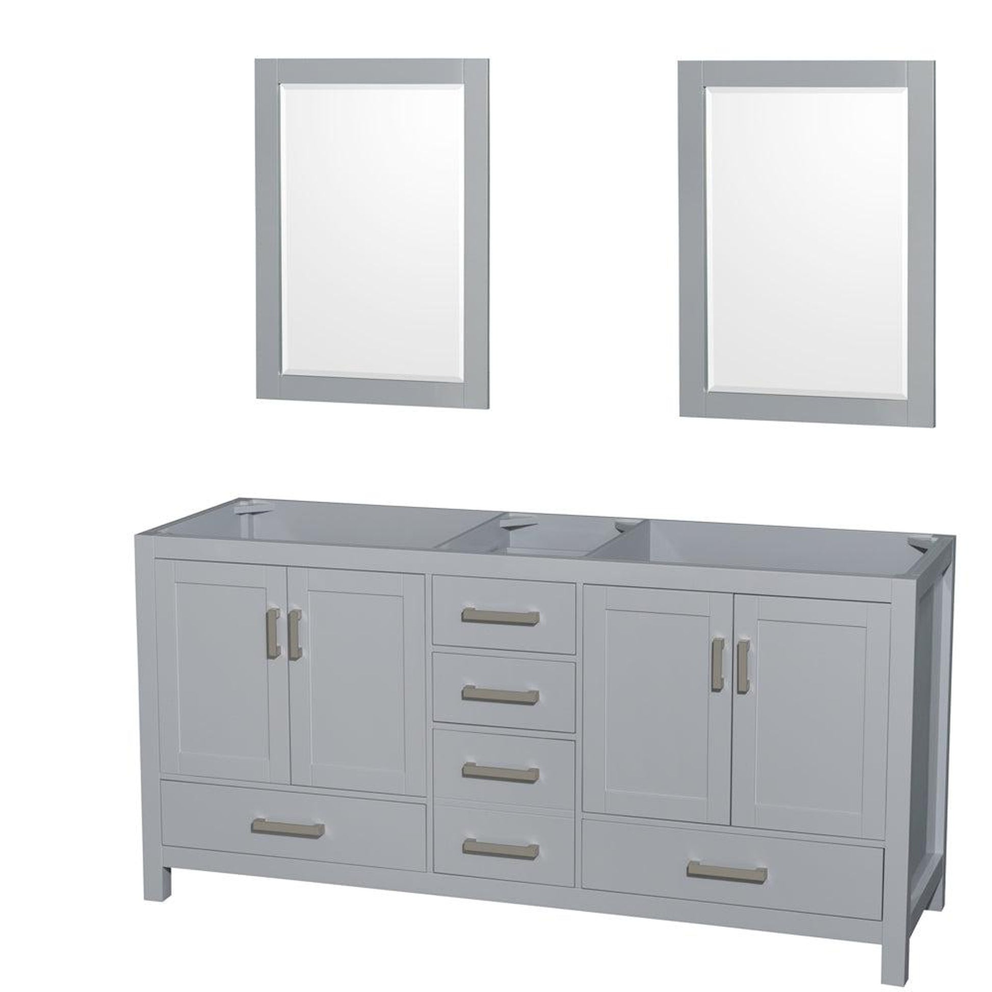 Wyndham Collection Sheffield 72" Double Bathroom Vanity in Gray, No Countertop, No Sink, and 24" Mirror