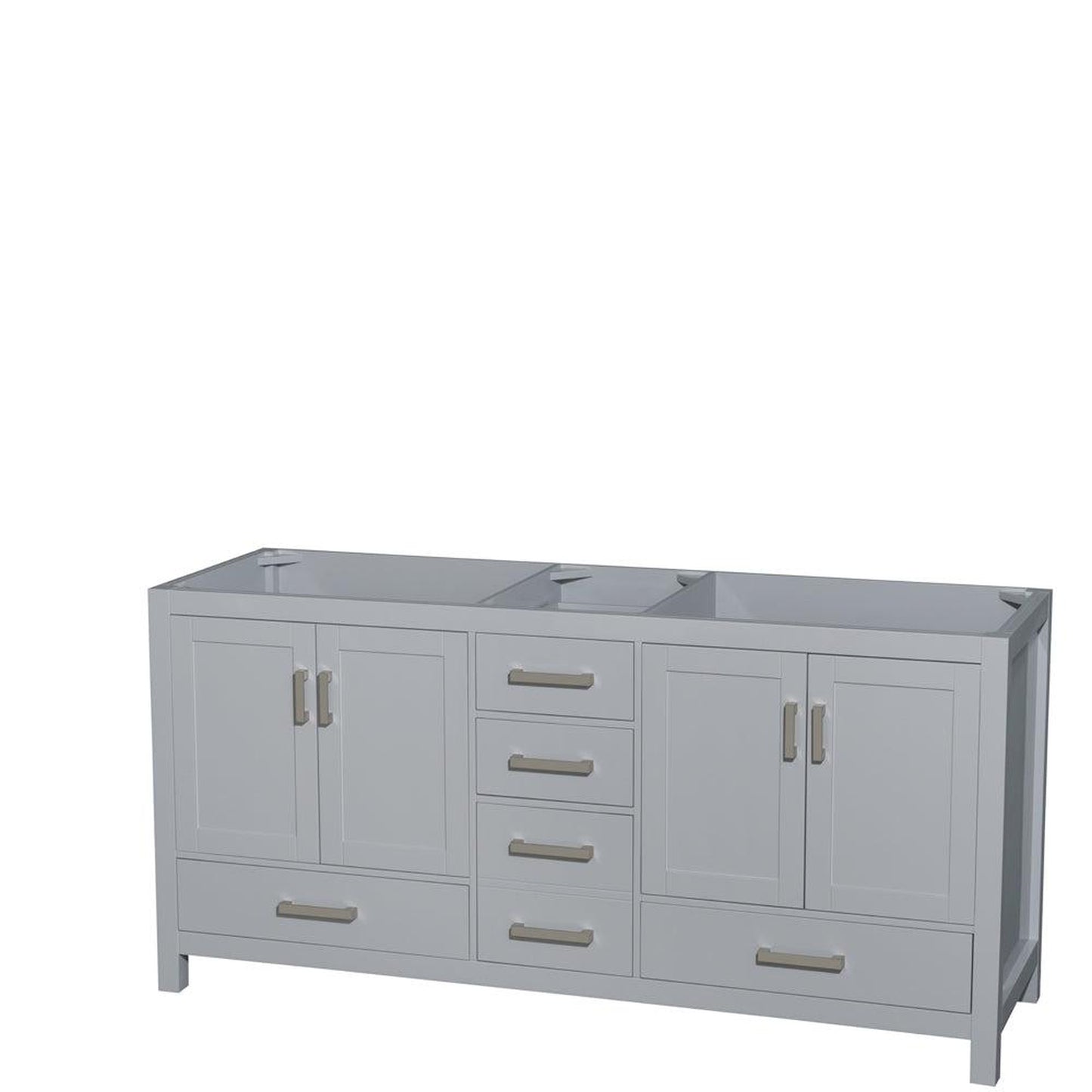 Wyndham Collection Sheffield 72" Double Bathroom Vanity in Gray, No Countertop, No Sink, and No Mirror