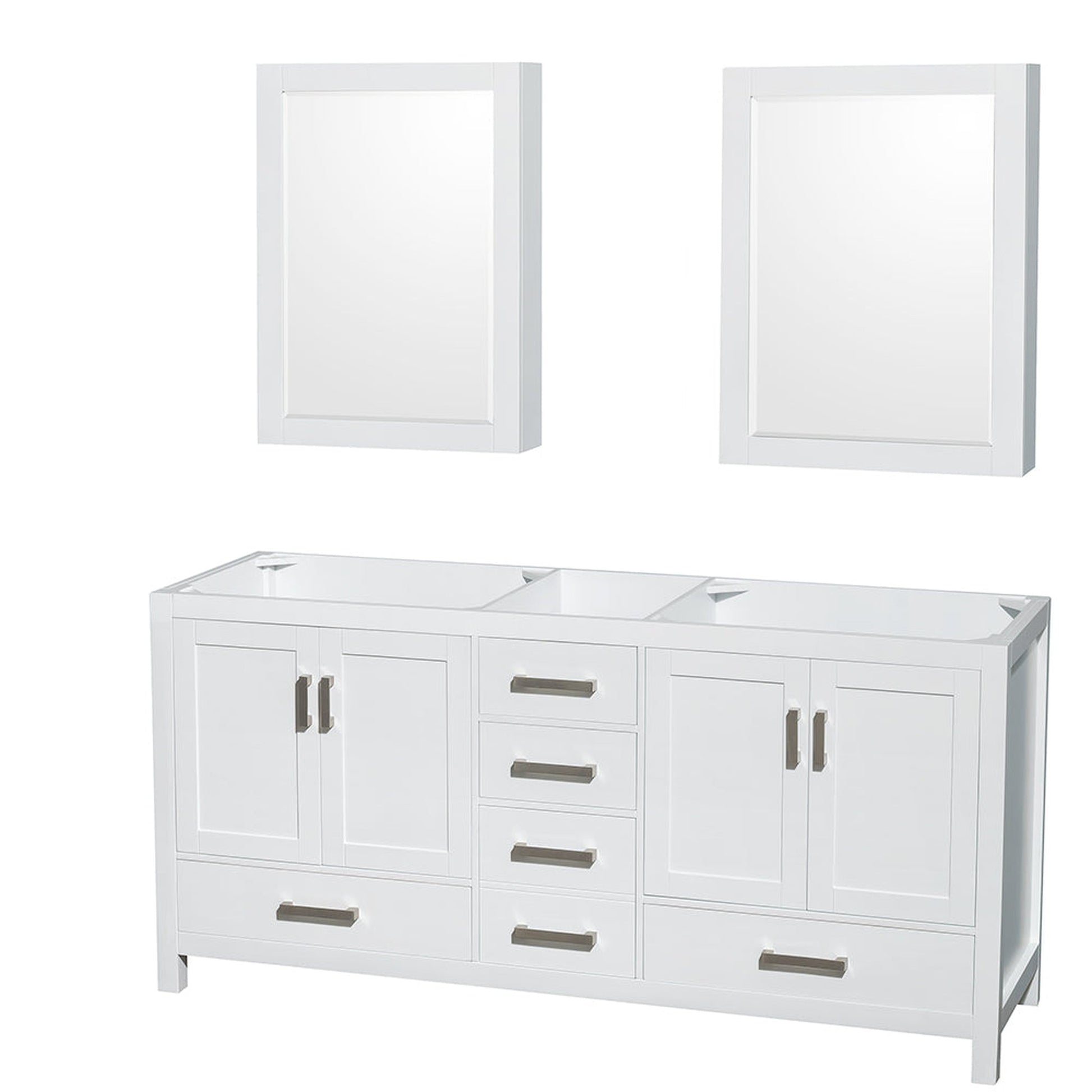 Wyndham Collection Sheffield 72" Double Bathroom Vanity in White, No Countertop, No Sinks, and Medicine Cabinet