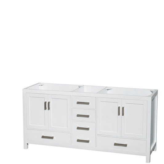 Wyndham Collection Sheffield 72" Double Bathroom Vanity in White, No Countertop, No Sinks, and No Mirror