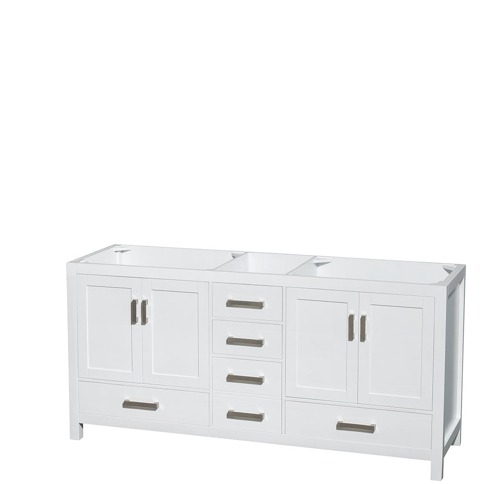 Wyndham Collection Sheffield 72" Double Bathroom Vanity in White, White Carrara Marble Countertop, Undermount Square Sinks, and No Mirror