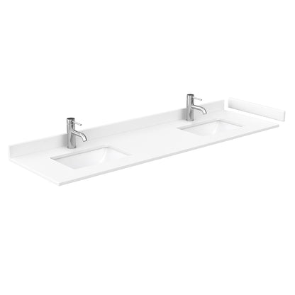 Wyndham Collection Sheffield 72" Double Bathroom Vanity in White, White Cultured Marble Countertop, Undermount Square Sinks, No Mirror
