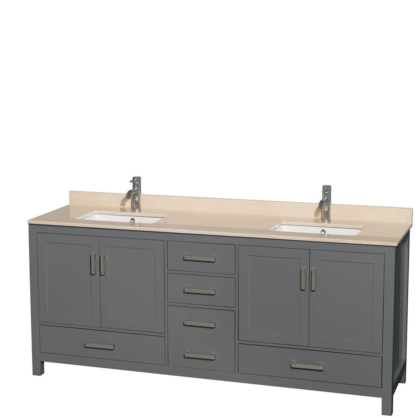 Wyndham Collection Sheffield 80" Double Bathroom Vanity in Dark Gray, Ivory Marble Countertop, Undermount Square Sinks, and No Mirror