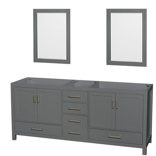 Wyndham Collection Sheffield 80" Double Bathroom Vanity in Dark Gray, No Countertop, No Sink, and 24" Mirror